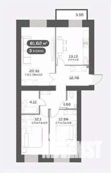 3-к квартира, вторичка, 77м2, 14/15 этаж