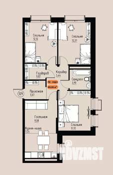 4-к квартира, вторичка, 69м2, 14/17 этаж