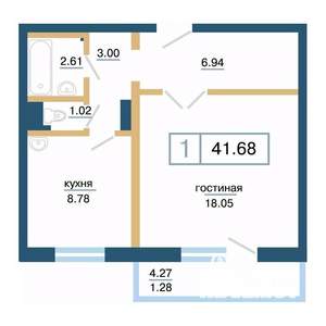 1-к квартира, вторичка, 42м2, 10/17 этаж