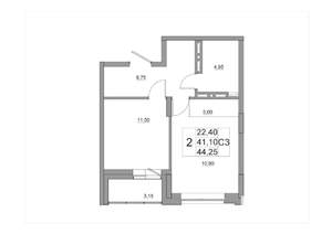 2-к квартира, вторичка, 44м2, 16/17 этаж