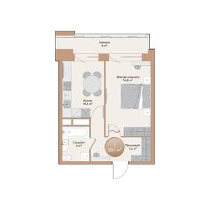 1-к квартира, строящийся дом, 38м2, 2/24 этаж