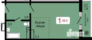 1-к квартира, строящийся дом, 38м2, 3/17 этаж