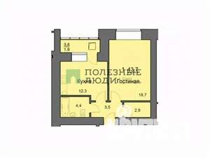 1-к квартира, вторичка, 43м2, 5/22 этаж