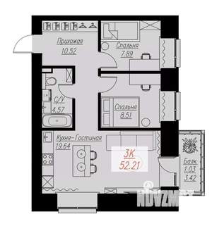 3-к квартира, вторичка, 52м2, 17/17 этаж