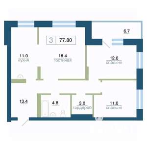 3-к квартира, вторичка, 78м2, 3/24 этаж