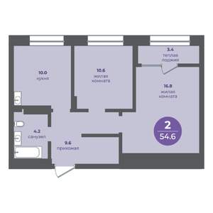 2-к квартира, вторичка, 51м2, 15/15 этаж