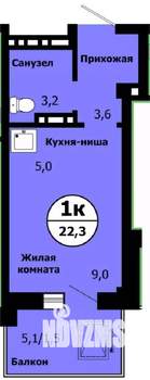 Студия квартира, строящийся дом, 22м2, 8/19 этаж