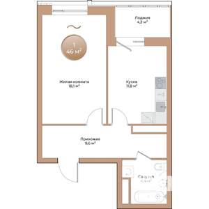 1-к квартира, вторичка, 46м2, 5/24 этаж