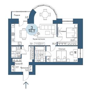 3-к квартира, вторичка, 96м2, 12/17 этаж