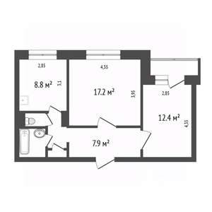2-к квартира, вторичка, 54м2, 6/9 этаж