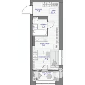 1-к квартира, вторичка, 27м2, 6/24 этаж