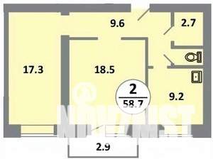 2-к квартира, вторичка, 59м2, 3/14 этаж