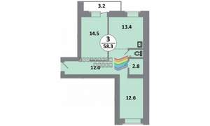3-к квартира, сданный дом, 59м2, 13/14 этаж