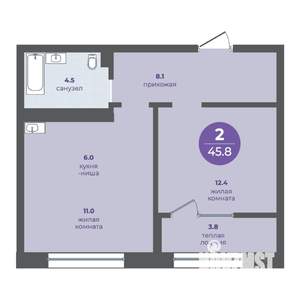 2-к квартира, вторичка, 42м2, 13/15 этаж