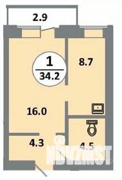 1-к квартира, строящийся дом, 34м2, 14/14 этаж