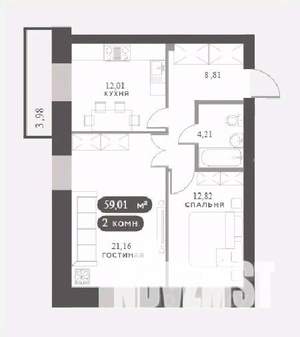 2-к квартира, вторичка, 59м2, 4/15 этаж