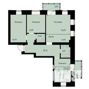 4-к квартира, строящийся дом, 87м2, 2/8 этаж