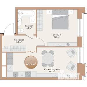1-к квартира, вторичка, 43м2, 4/24 этаж