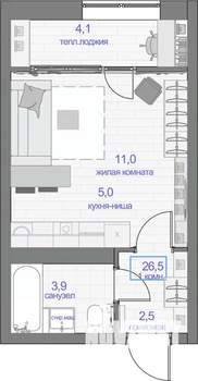 1-к квартира, вторичка, 27м2, 6/24 этаж