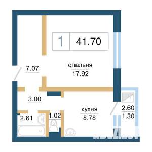 1-к квартира, строящийся дом, 42м2, 10/17 этаж