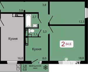 2-к квартира, строящийся дом, 55м2, 7/17 этаж