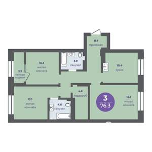 3-к квартира, вторичка, 73м2, 3/17 этаж