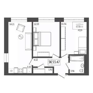 3-к квартира, вторичка, 53м2, 13/17 этаж
