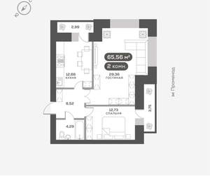 2-к квартира, вторичка, 65м2, 9/16 этаж