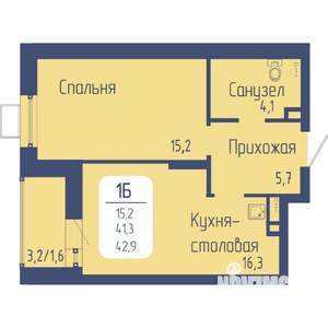1-к квартира, вторичка, 43м2, 18/21 этаж