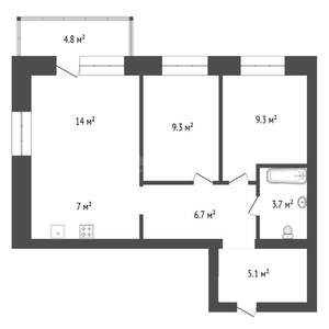 3-к квартира, вторичка, 55м2, 14/17 этаж