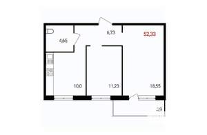 2-к квартира, вторичка, 52м2, 12/18 этаж