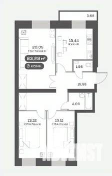 3-к квартира, вторичка, 83м2, 4/15 этаж
