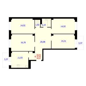 4-к квартира, строящийся дом, 100м2, 5/9 этаж
