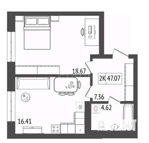 2-к квартира, вторичка, 47м2, 15/17 этаж