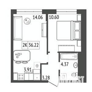 2-к квартира, вторичка, 36м2, 4/17 этаж