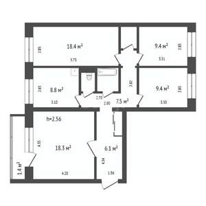 4-к квартира, вторичка, 84м2, 3/10 этаж