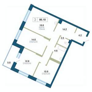 3-к квартира, строящийся дом, 86м2, 2/24 этаж