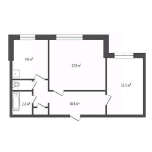 2-к квартира, вторичка, 55м2, 1/10 этаж