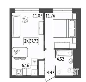 2-к квартира, вторичка, 38м2, 6/17 этаж