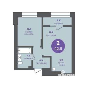 2-к квартира, вторичка, 43м2, 1/24 этаж