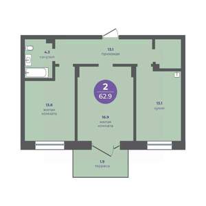 2-к квартира, вторичка, 63м2, 1/11 этаж