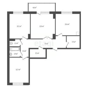 3-к квартира, вторичка, 79м2, 17/17 этаж
