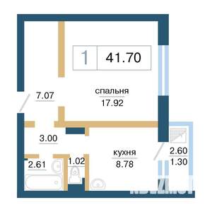1-к квартира, строящийся дом, 42м2, 9/17 этаж