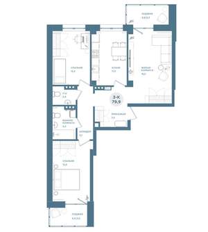 3-к квартира, строящийся дом, 80м2, 3/19 этаж