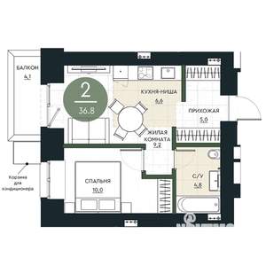 2-к квартира, строящийся дом, 37м2, 2/17 этаж