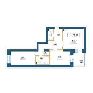 2-к квартира, вторичка, 80м2, 2/7 этаж