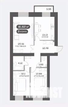 3-к квартира, вторичка, 77м2, 15/15 этаж
