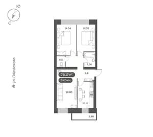 3-к квартира, вторичка, 72м2, 4/16 этаж