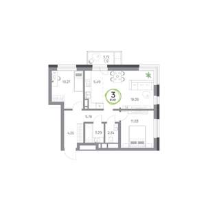 3-к квартира, вторичка, 62м2, 9/9 этаж