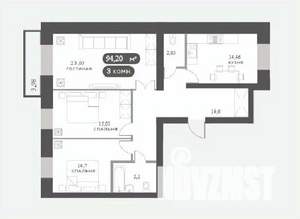 3-к квартира, вторичка, 94м2, 7/15 этаж